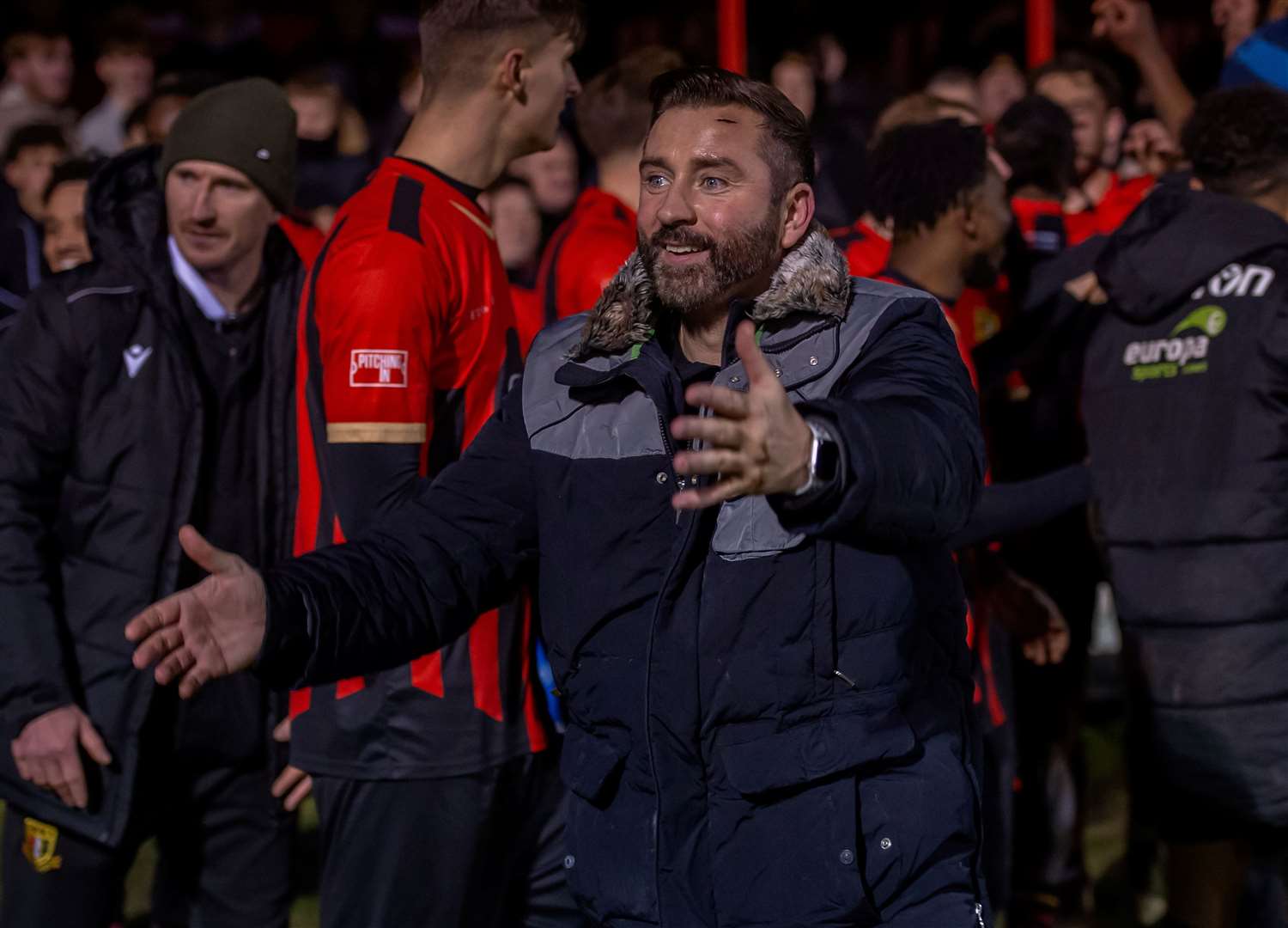 Sittingbourne manager Ryan Maxwell celebrates at full-time. Picture: Ian Scammell