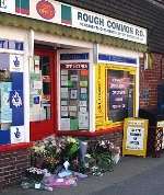 Floral tributes outside the post office