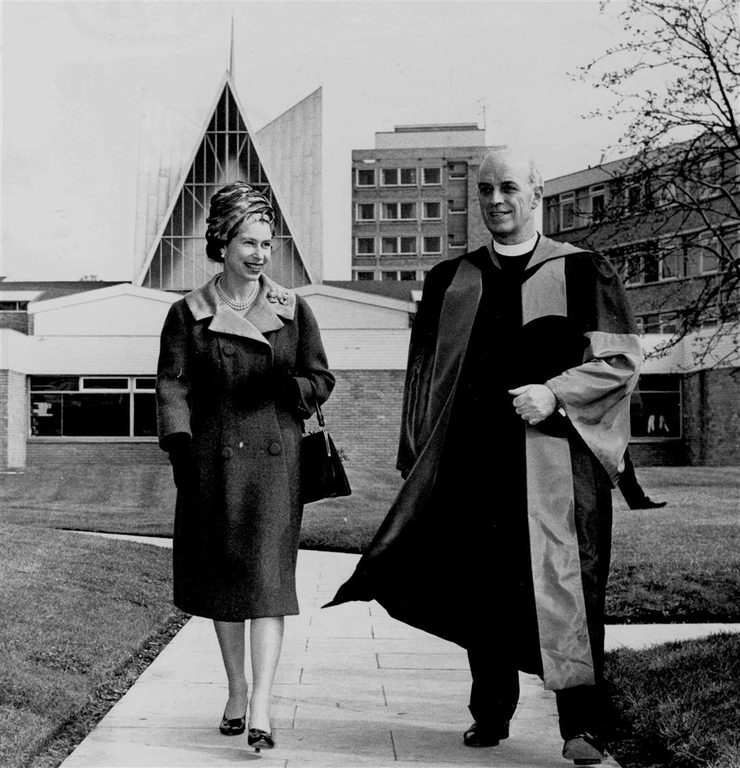 In April 1965 the Queen, in Canterbury for the Royal Maundy service, toured the new Christ Church College with the principal, Dr Frederic Mason