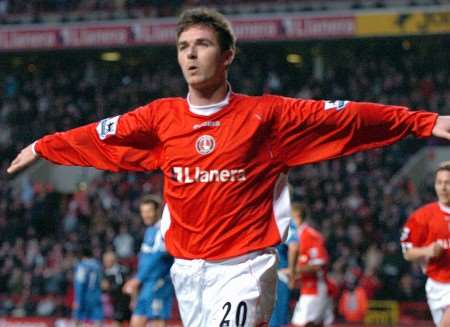 Bryan Hughes celebrates giving Charlton a first half lead. Picture: MATTHEW WALKER