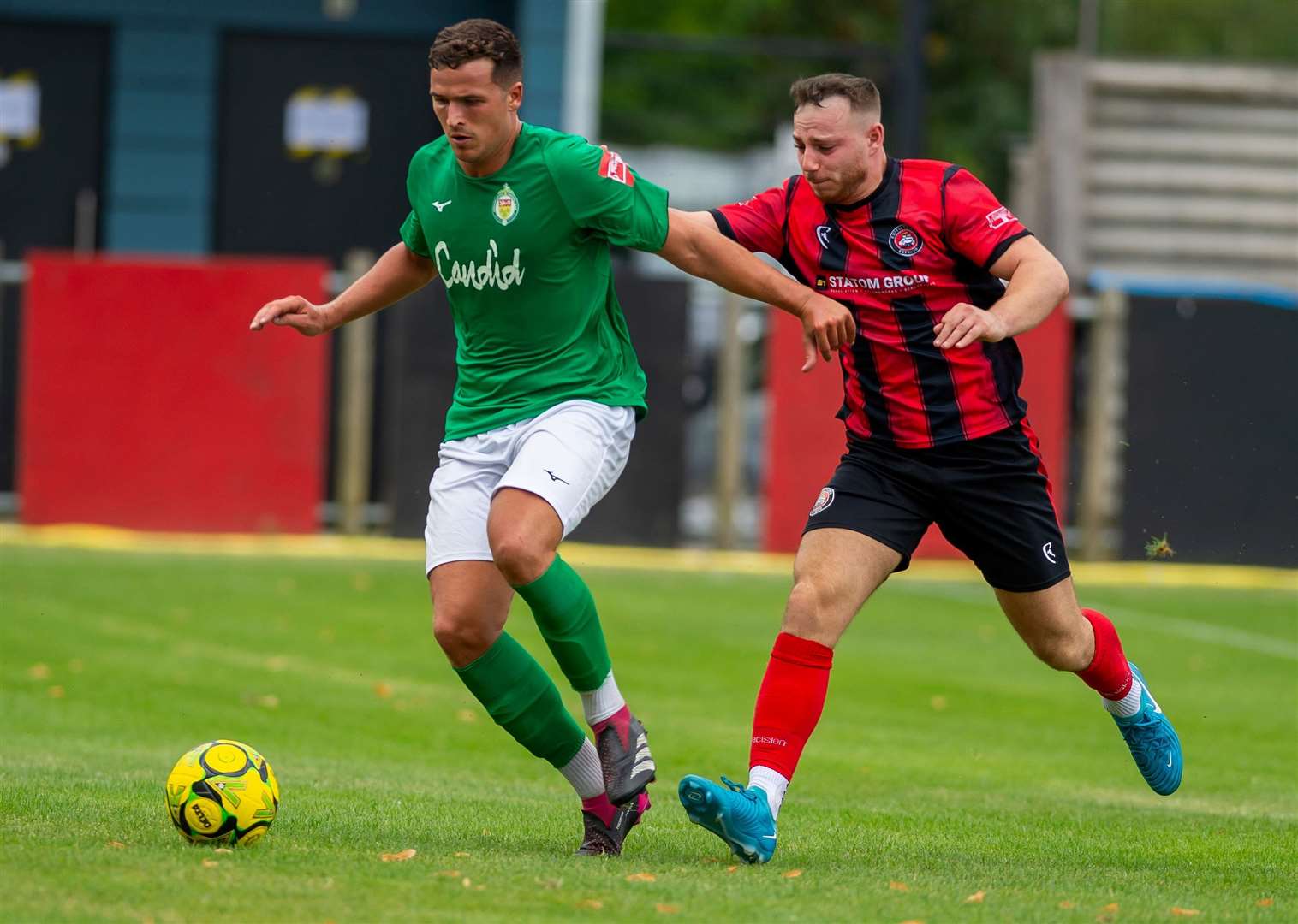 Ashford defender Will Moses keeps his man at bay. Picture: Ian Scammell