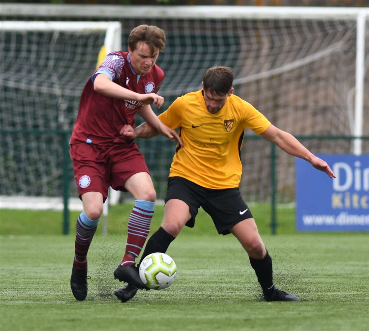 Harry Stow battles for the ball during Kennington's FA Cup win over Little Common Picture: Paul Davies