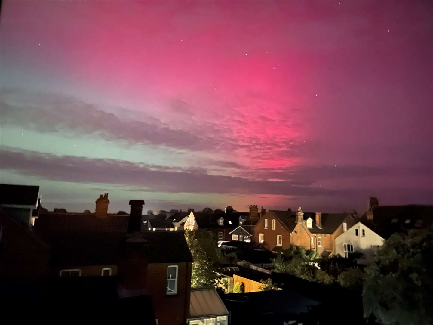 The Northern Lights on display in the skies over Felixstowe (Ella Pickover/PA)