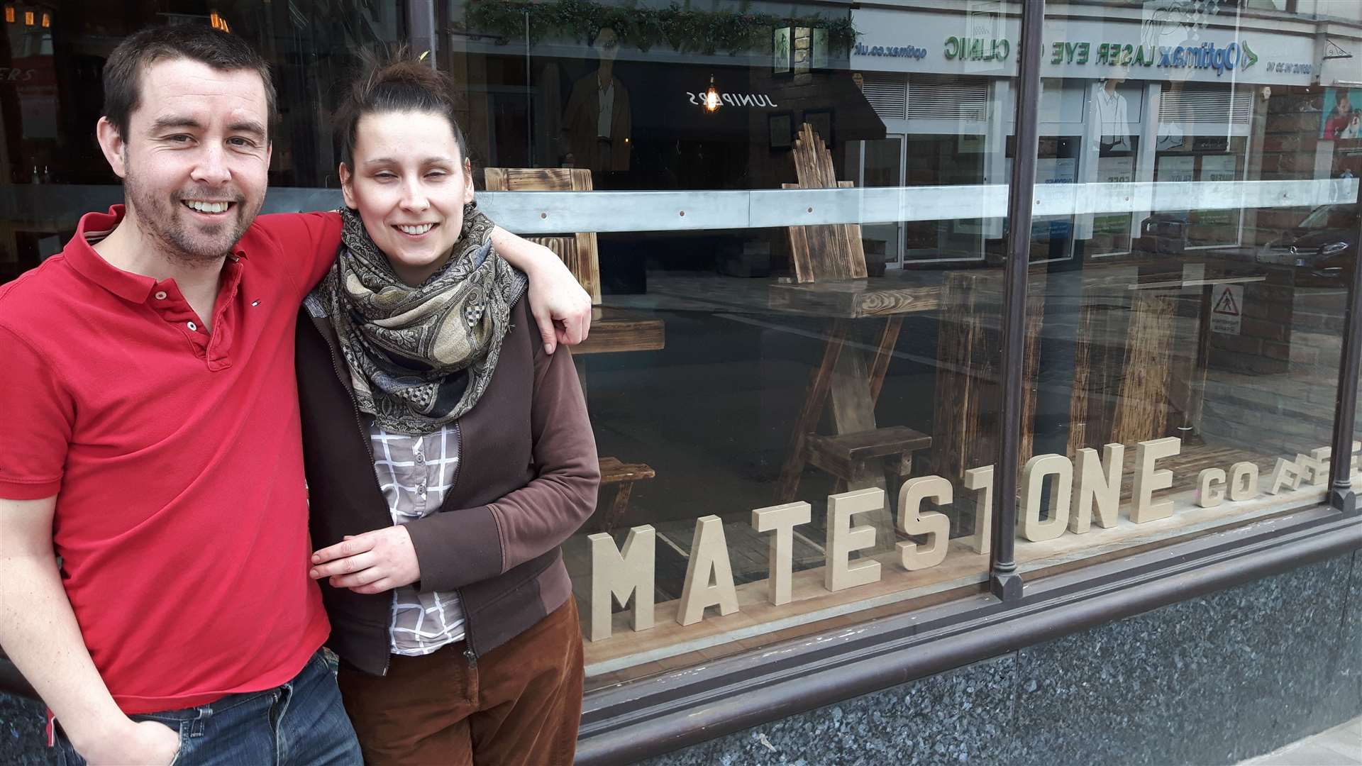 George Spencer and Sandra Lemke of Matesones Coffee Bar with their hand-made furniture
