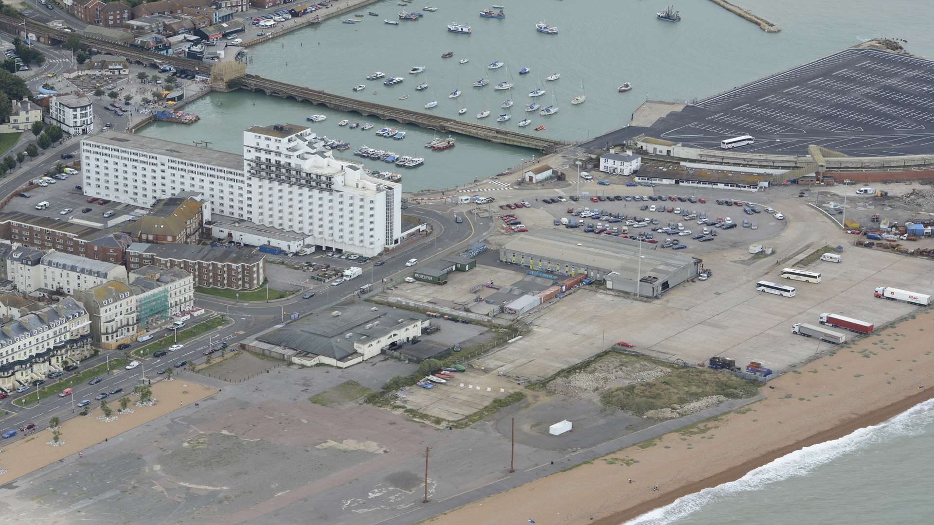 Folkestone Harbour and The Grand Burstin Hotel. Picture: Simon Burchett