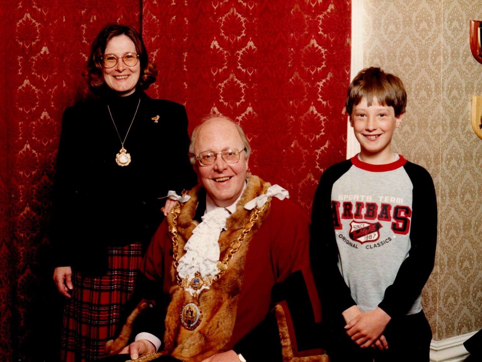 Taken in 1995 with his wife Mary and son Tom, Mike served a term as Mayor of Faversham