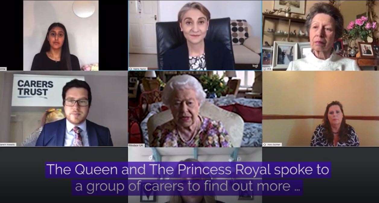 The Queen and the Princess Royal as they take part in a video call with carers (Buckingham Palace/PA)