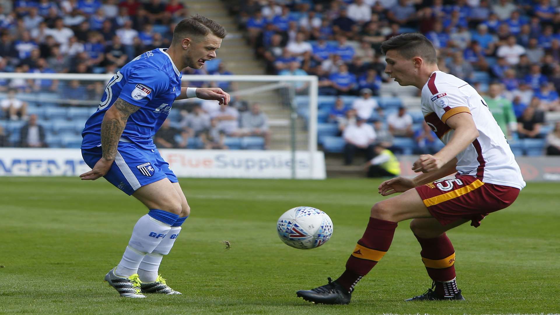 Mark Byrne takes on Tom Field. Picture: Andy Jones