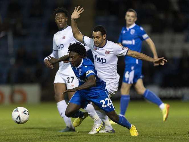 Jordan Green in action for Gillingham in the FA Cup against AFC Fylde.