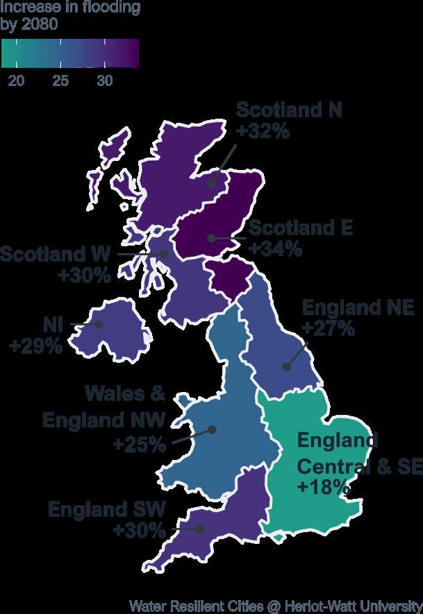 A map showing areas of the UK and their flooding estimates (Heriot-Watt University/PA)