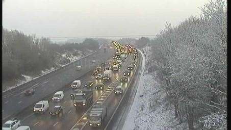 Traffic delays on the M25 at Swanley Interchange after a car overturned near Romford. Picture: National Highways