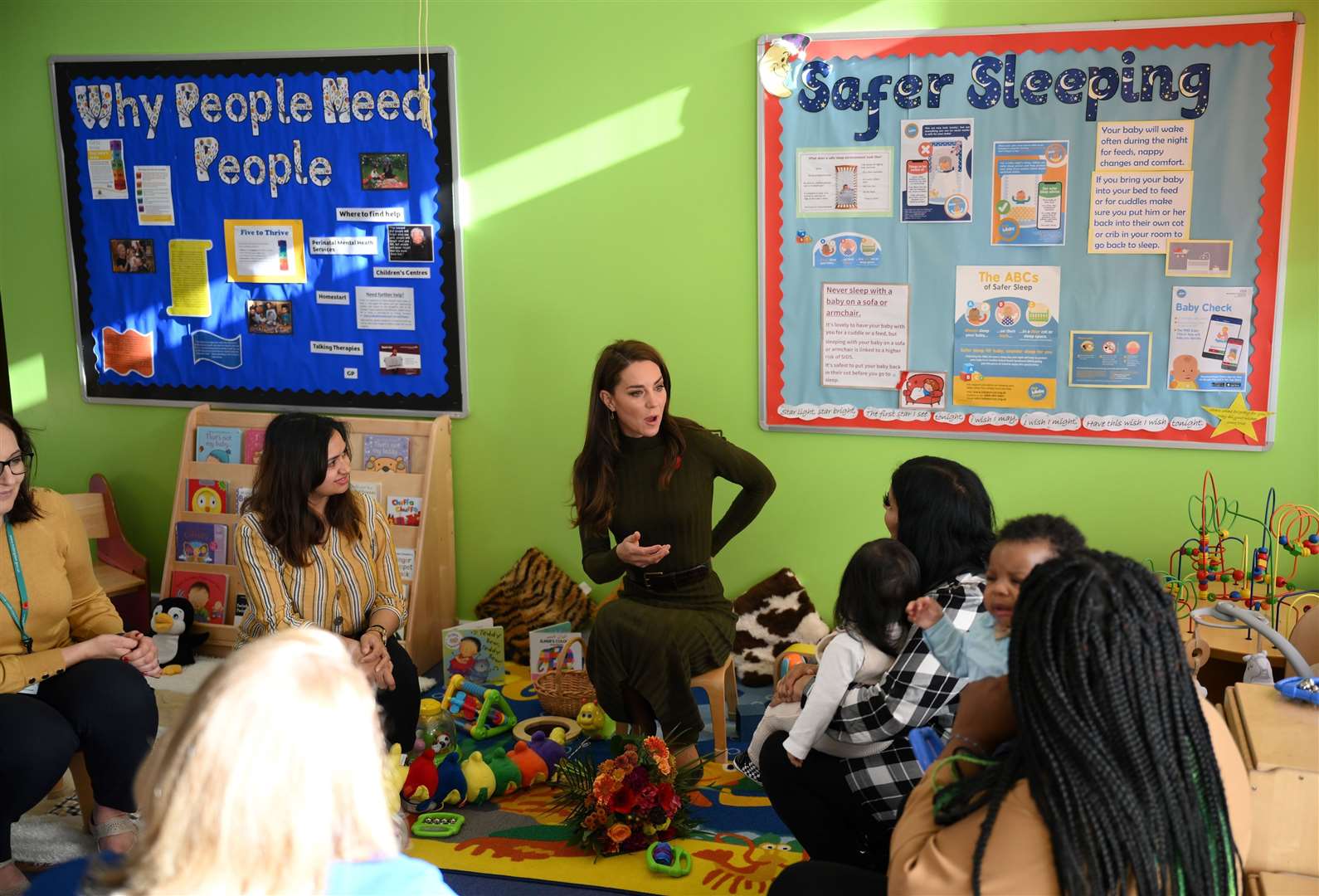 The Princess of Wales speaks with parents and children during a visit to Colham Manor Children’s Centre in Hillingdon, west London (Daniel Leal/PA)