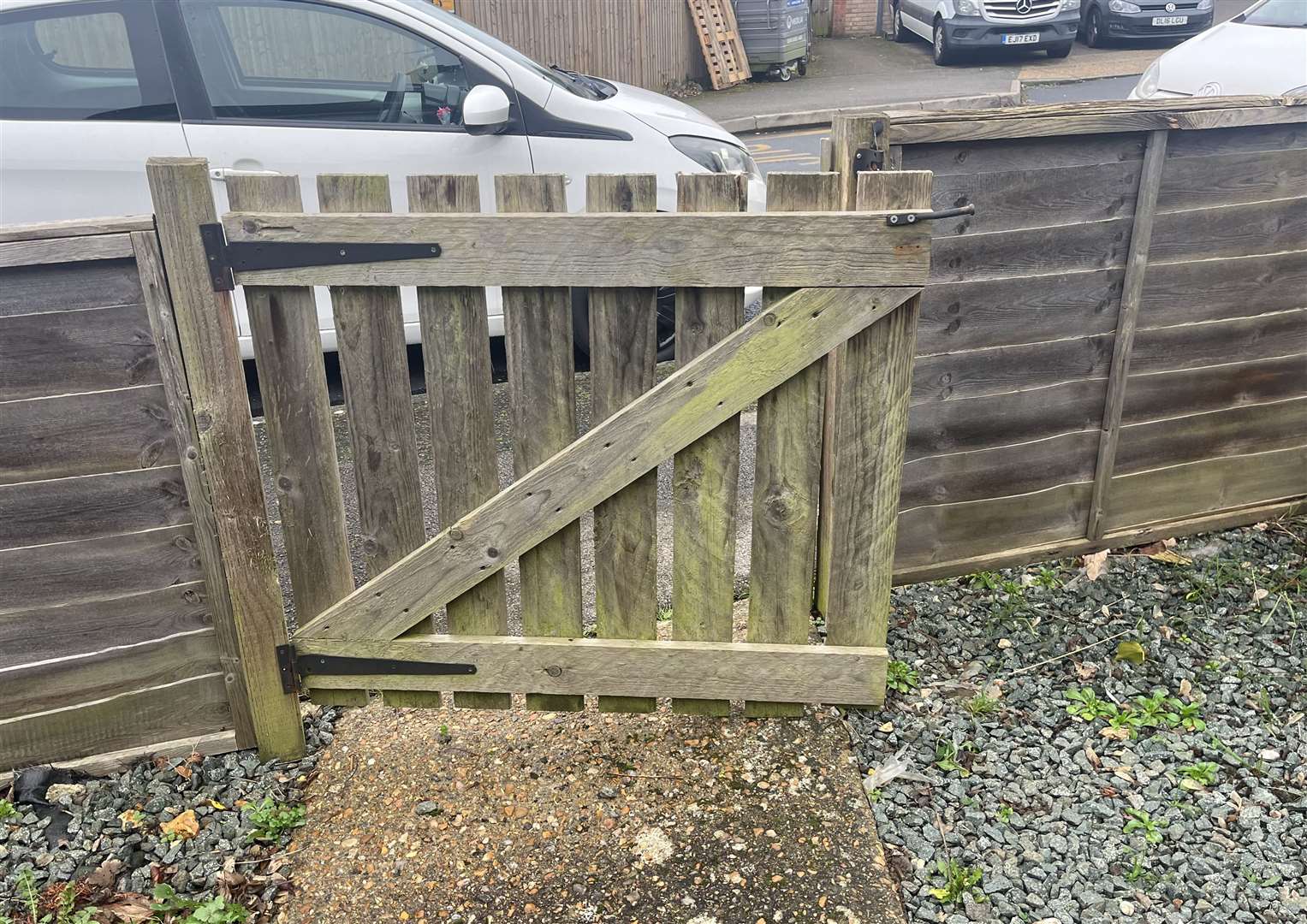 The gate is now damaged after being left open during high winds