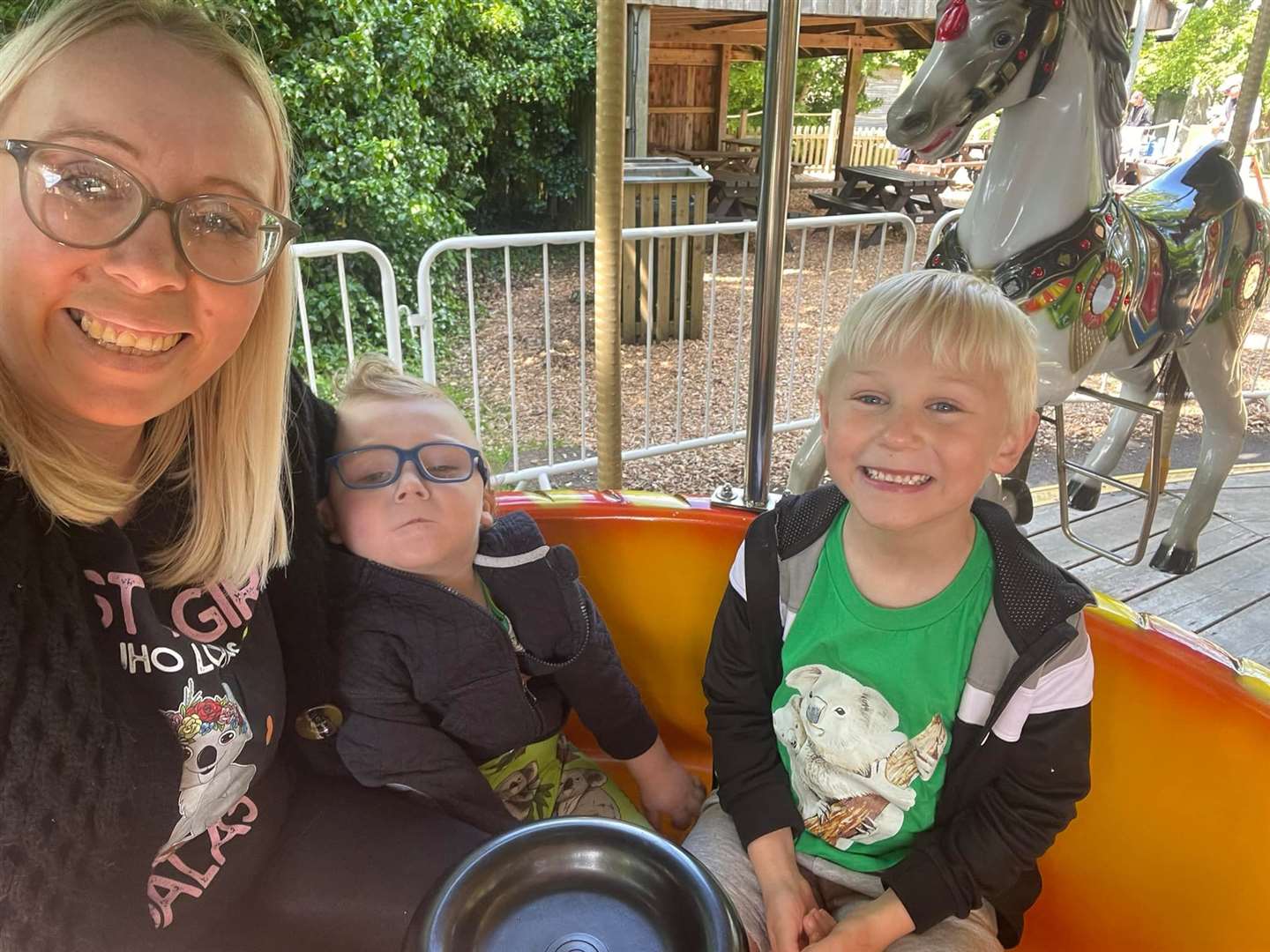 The family enjoyed a carousel ride. Picture: Jasmine Legg