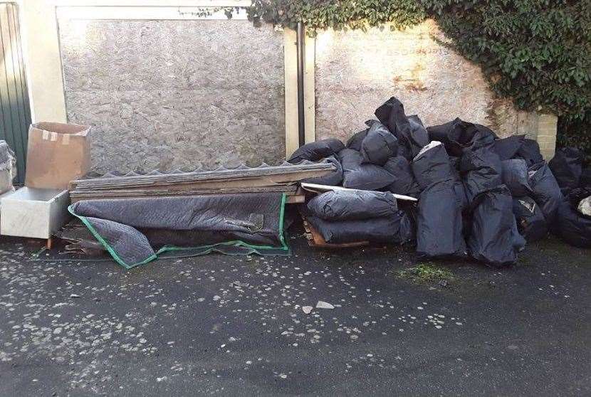 Bags of fly-tipped waste containing asbestos were found outside homes in Kennington. Picture: Ashford Borough Council