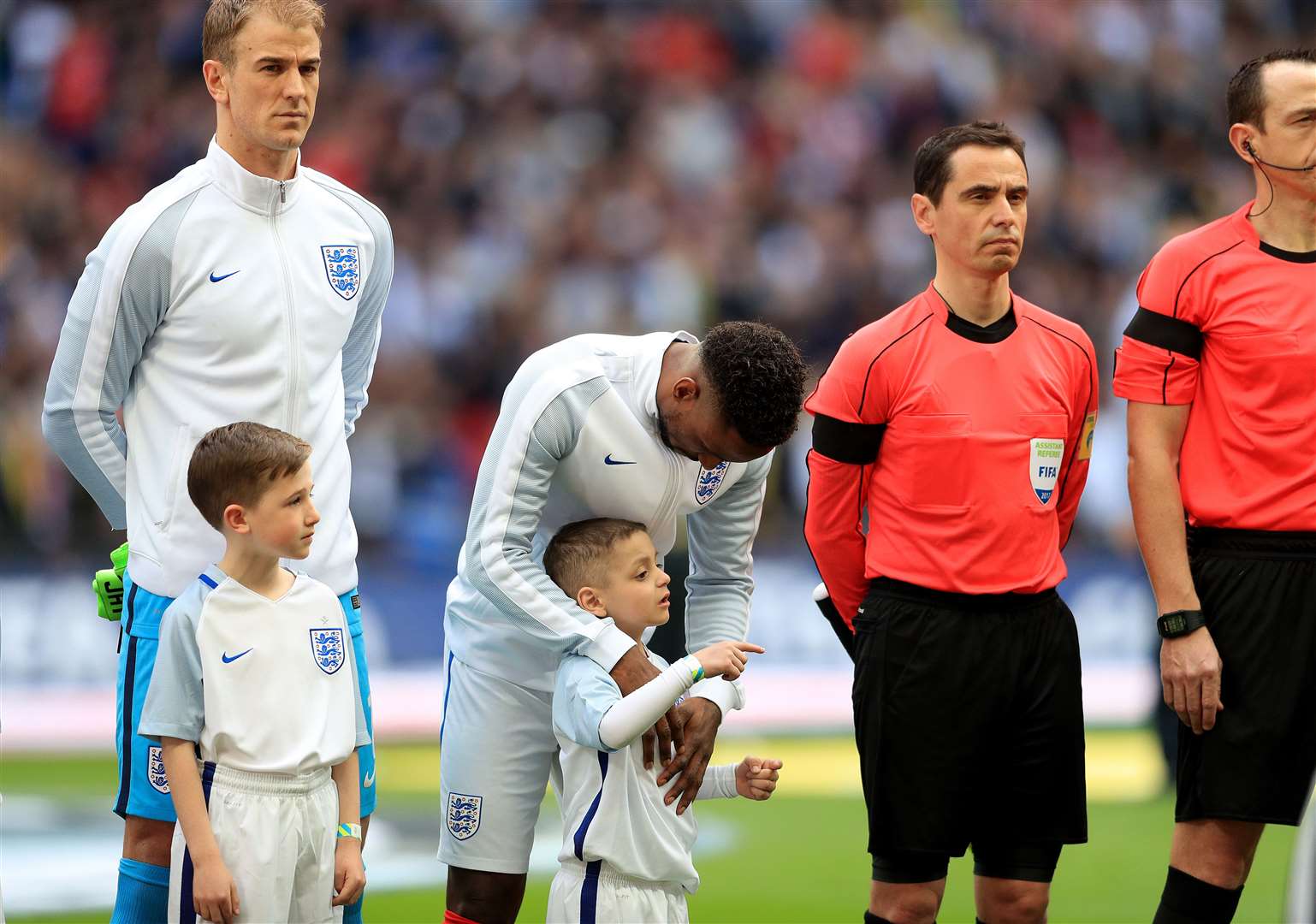 Bradley Lowery was a mascot for England and walked out at Wembley with his friend Jermain Defoe (Adam Davy/PA)