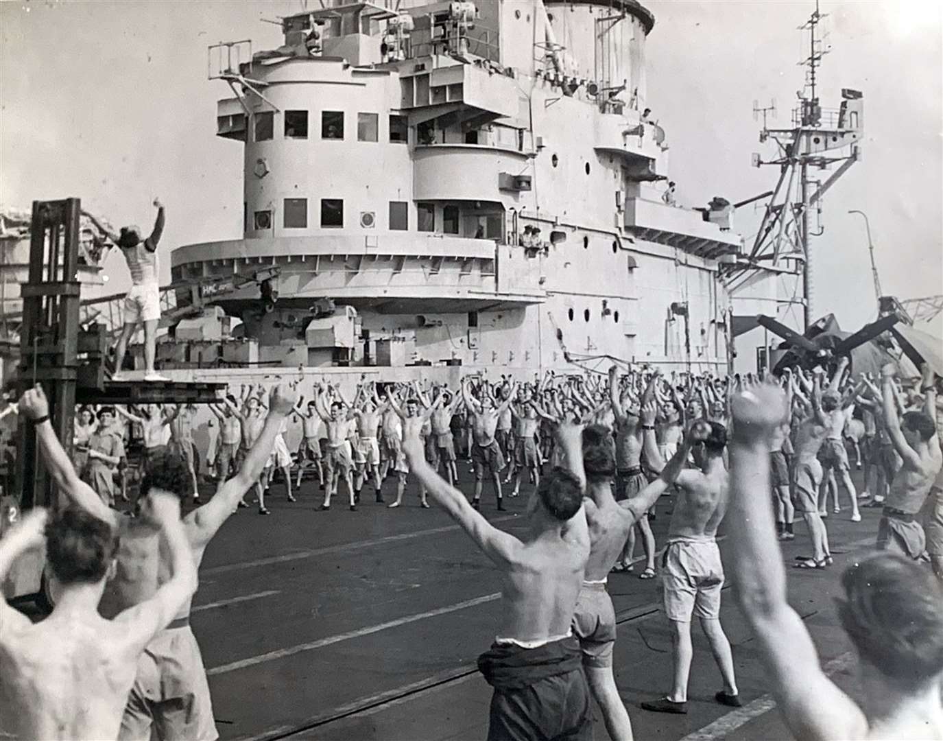 The crew of the HMS Formidable exercising (Richard Edser/PA)