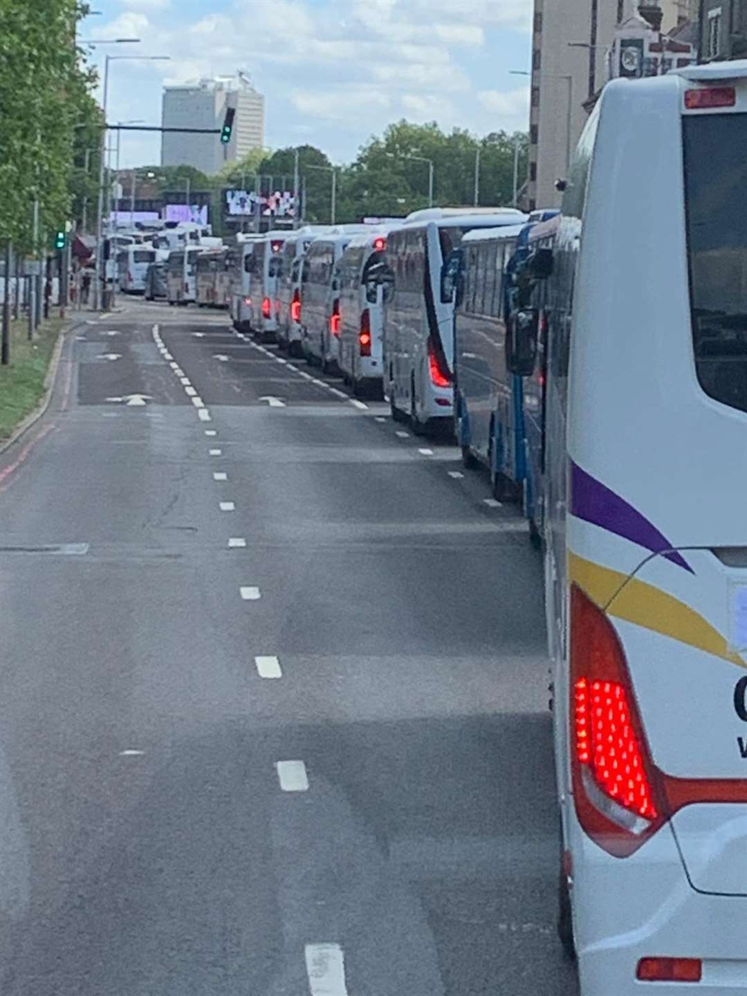 Hundreds of coaches have joined the convoy to London (Josh Dore/PA)