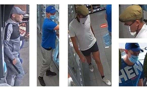 Police want to locate these three men after an assault and theft at Co-op in Sturry. Picture: Kent Police