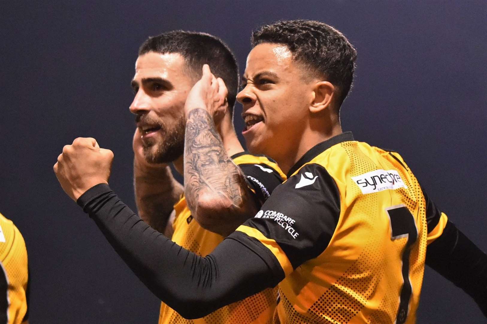 Joan Luque celebrates his winner with Johl Powell Picture: Steve Terrell