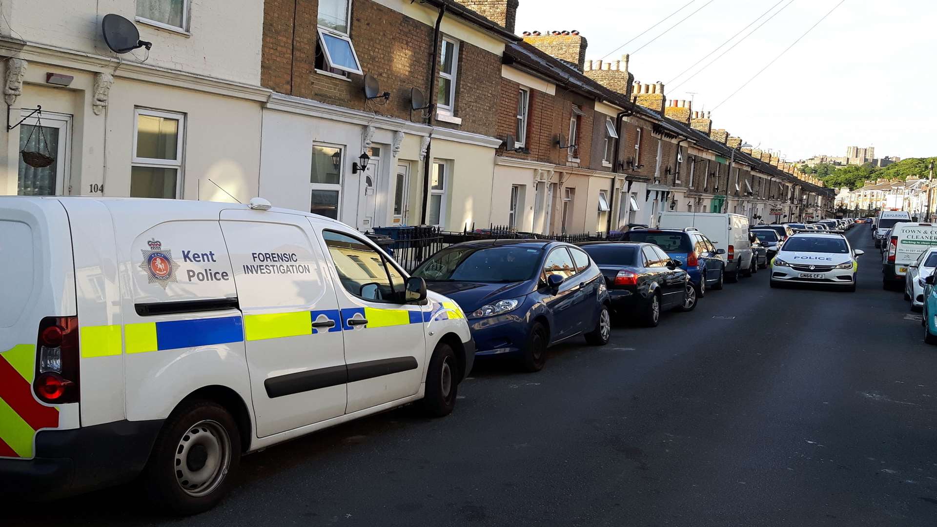 The remaining two police vehicles after an assault in Dover