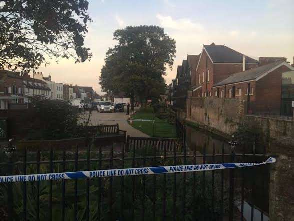 A large section of riverbank in Canterbury was guarded by police