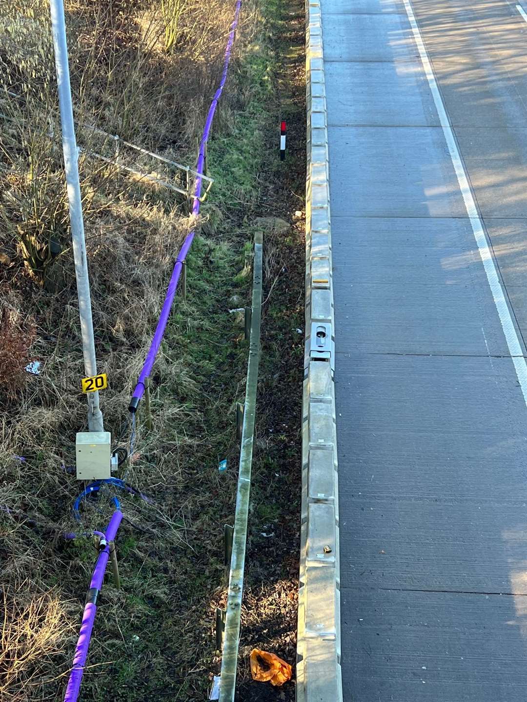 The concrete barrier is currently stored on the London-bound hard shoulder but will be moved due to safety concerns. Picture: Barry Goodwin