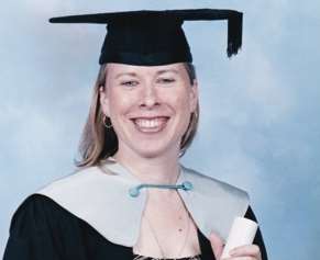 Rebecca Farmer at her graduation from the Rochester College of Arts