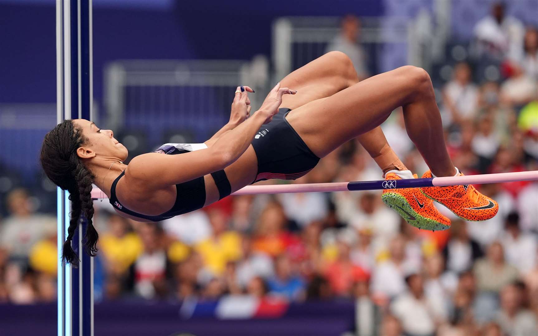 Katarina Johnson-Thompson during the heptathlon high jump (Martin Rickett/PA)