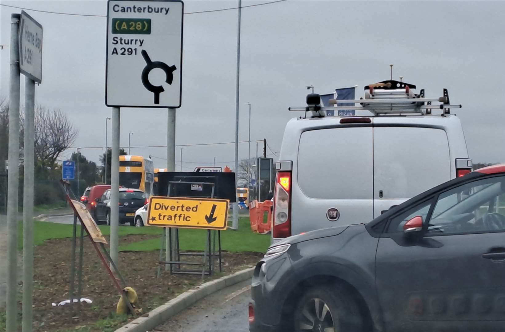 Traffic was at a standstill on the approach to the city, close to the Broad Oak turn-off at the top of Sturry Hill