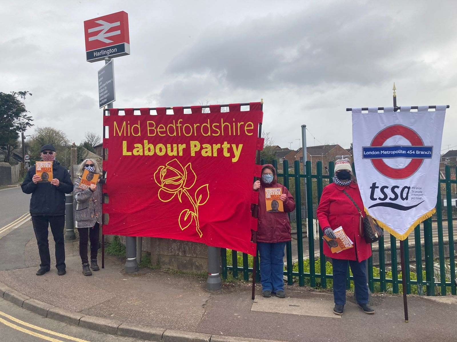 Demonstrators in Harlington held banners outside the GTR railway station (Justice For Belly Mujinga Campaign)