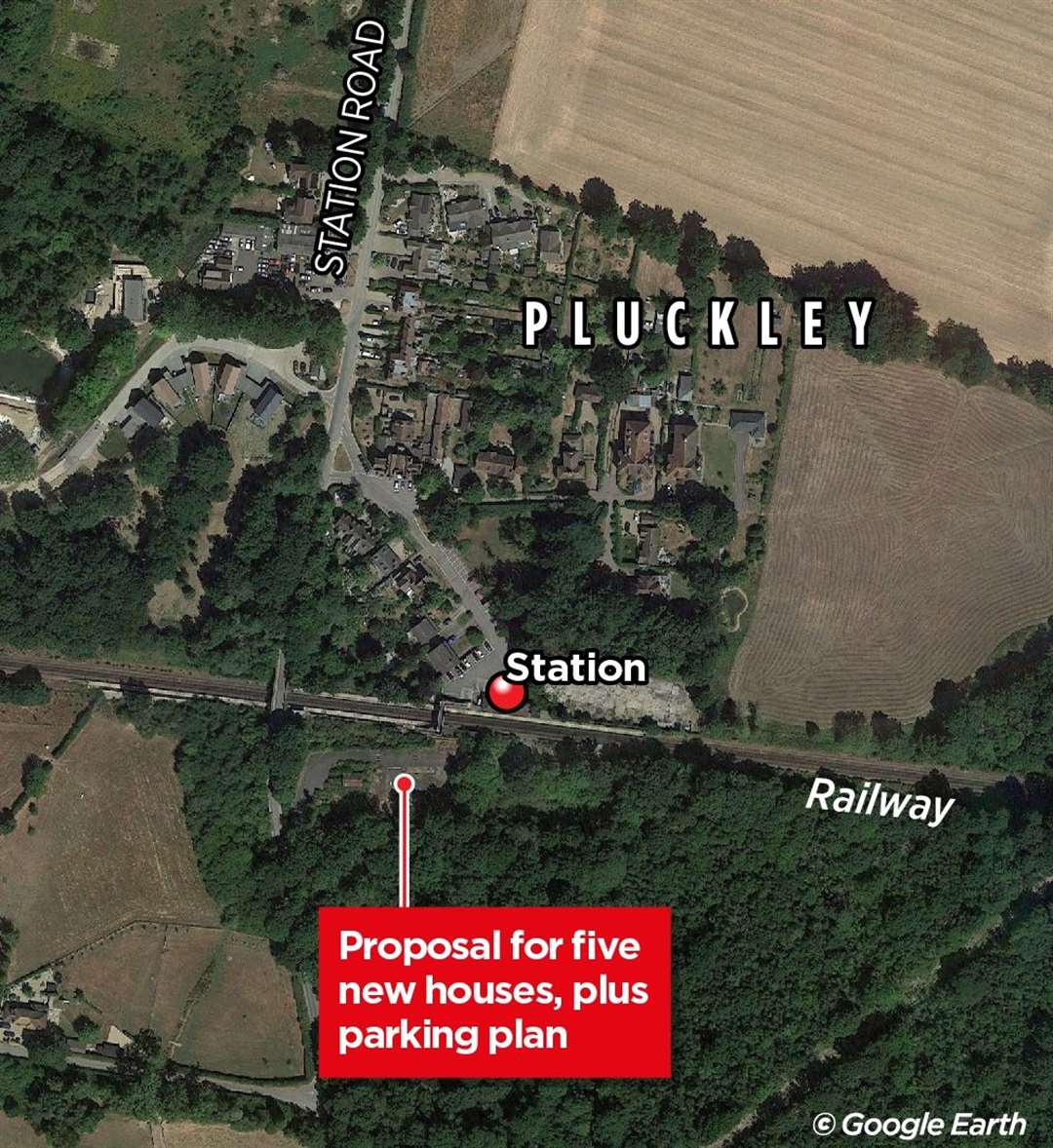 The plot of land is to the south of Pluckley railway station