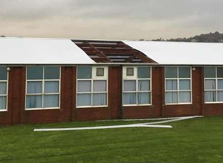 Part of Hythe Pool's roof collapsed as the Storm Angus swept through Kent. Picture: Alex Giddings