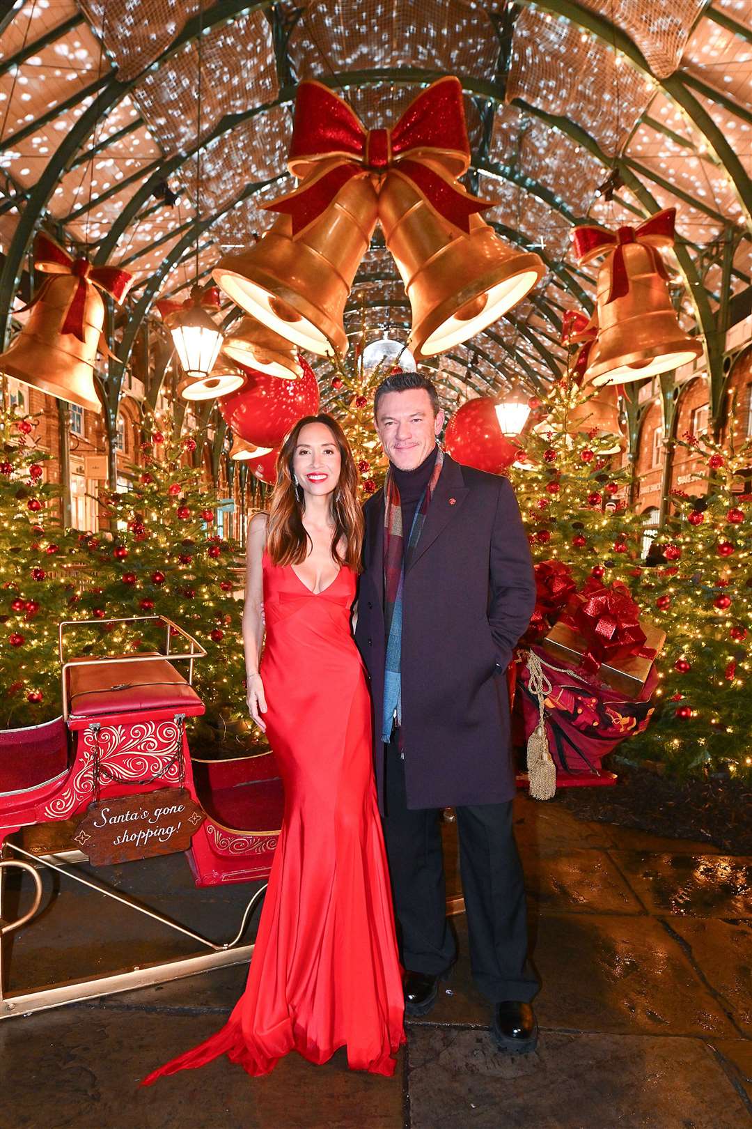 Luke Evans and Myleene Klass, who are ambassadors for Save the Children, took part in turning on the Christmas light at Covent Garden 2024 (Matt Crossick/PA)