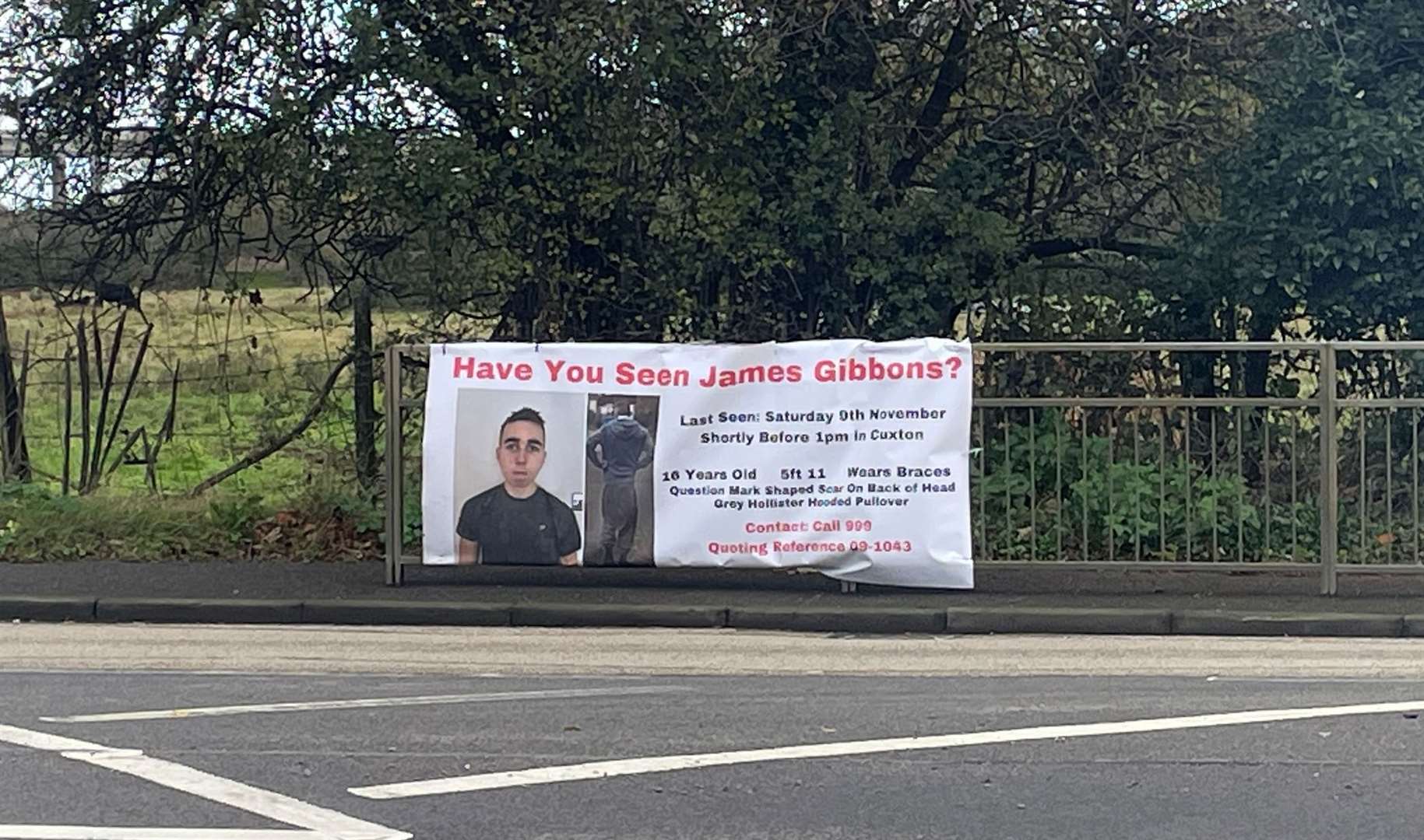 A large banner has been put up on the A228 to appeal to anyone who has seen James