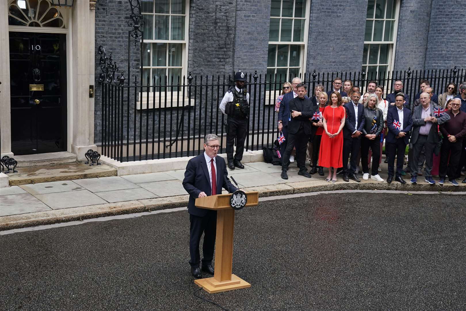 Sir Keir Starmer delivers his first speech as Prime Minister in Downing Street (Gareth Fuller/PA)