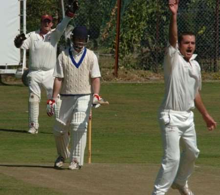 Paceman Nathan Nichol, supported by wicketkeeper George Duggan, unsuccessfully appeals for a leg before decision Picture: Mike Smith