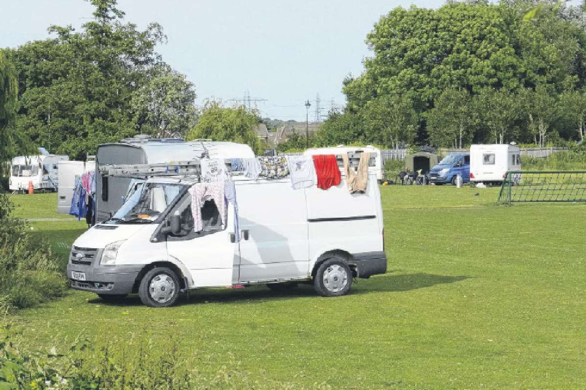 Travellers move onto the Kingsmead playing field in Canterbury