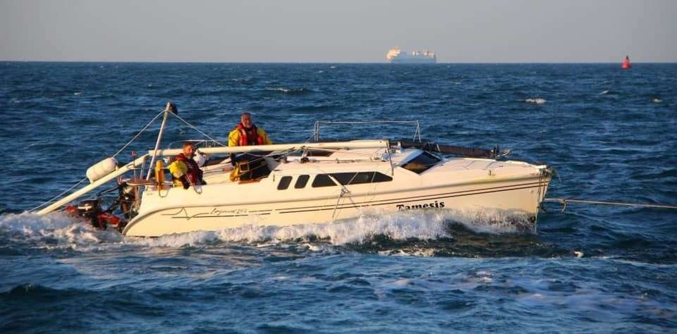 The coastguard said the man had tangled with one of the turbines and entered the water. Margate lifeboat was called out to rescue a man in the water in the windfarm area off the Thanet coast. Picture: Mark Stanford (10445517)