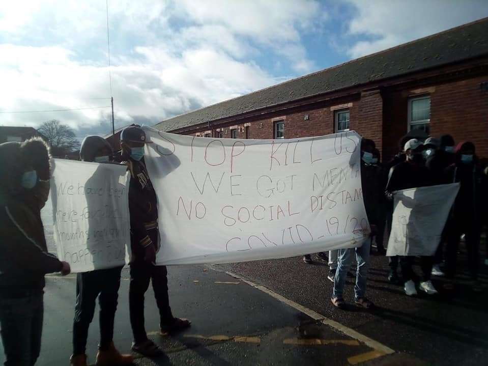 During one of the many protests from within the army camp. Picture: Care4Calais