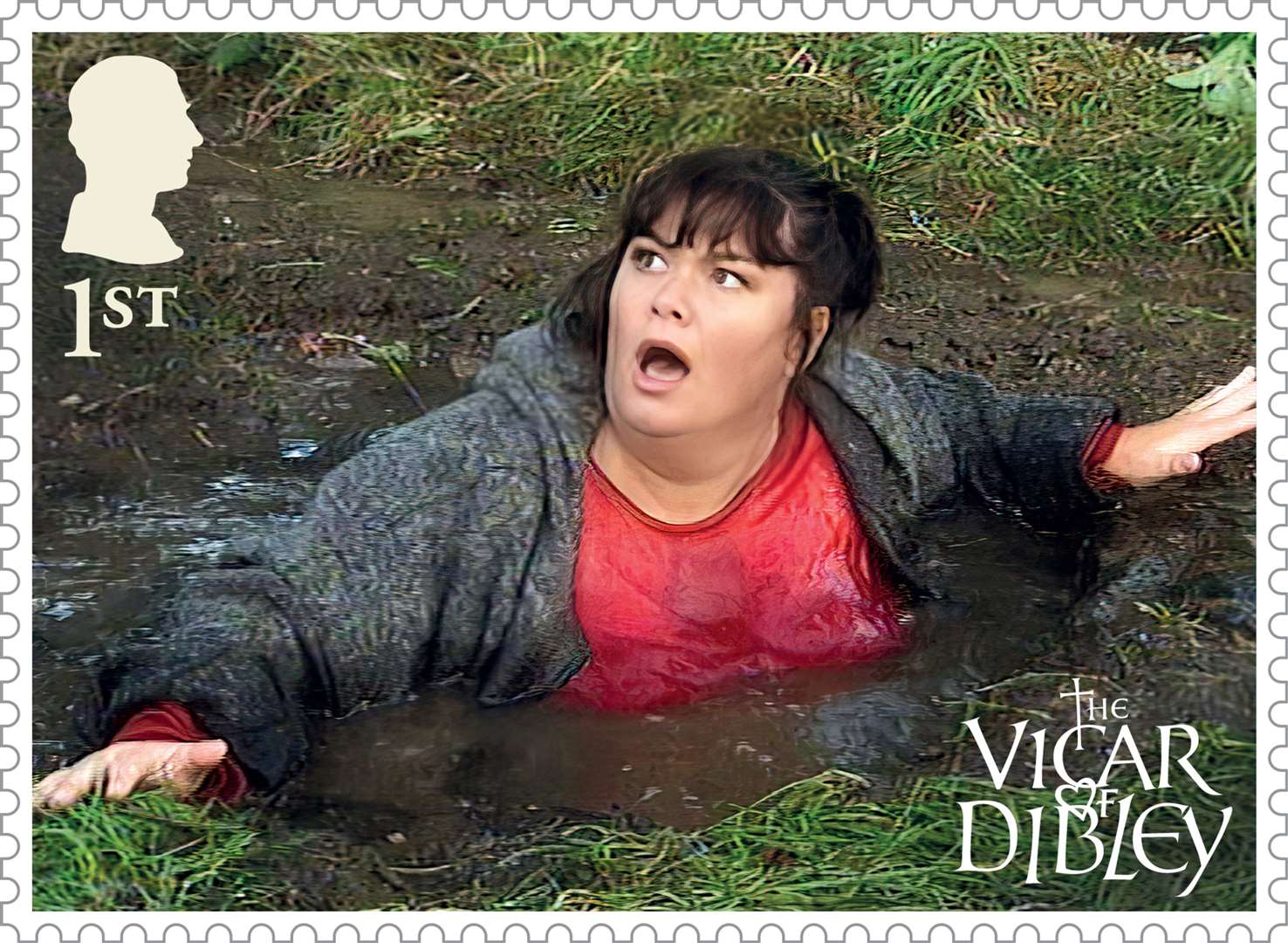 An unsuspecting Geraldine jumps into a very deep puddle on the first-class stamp