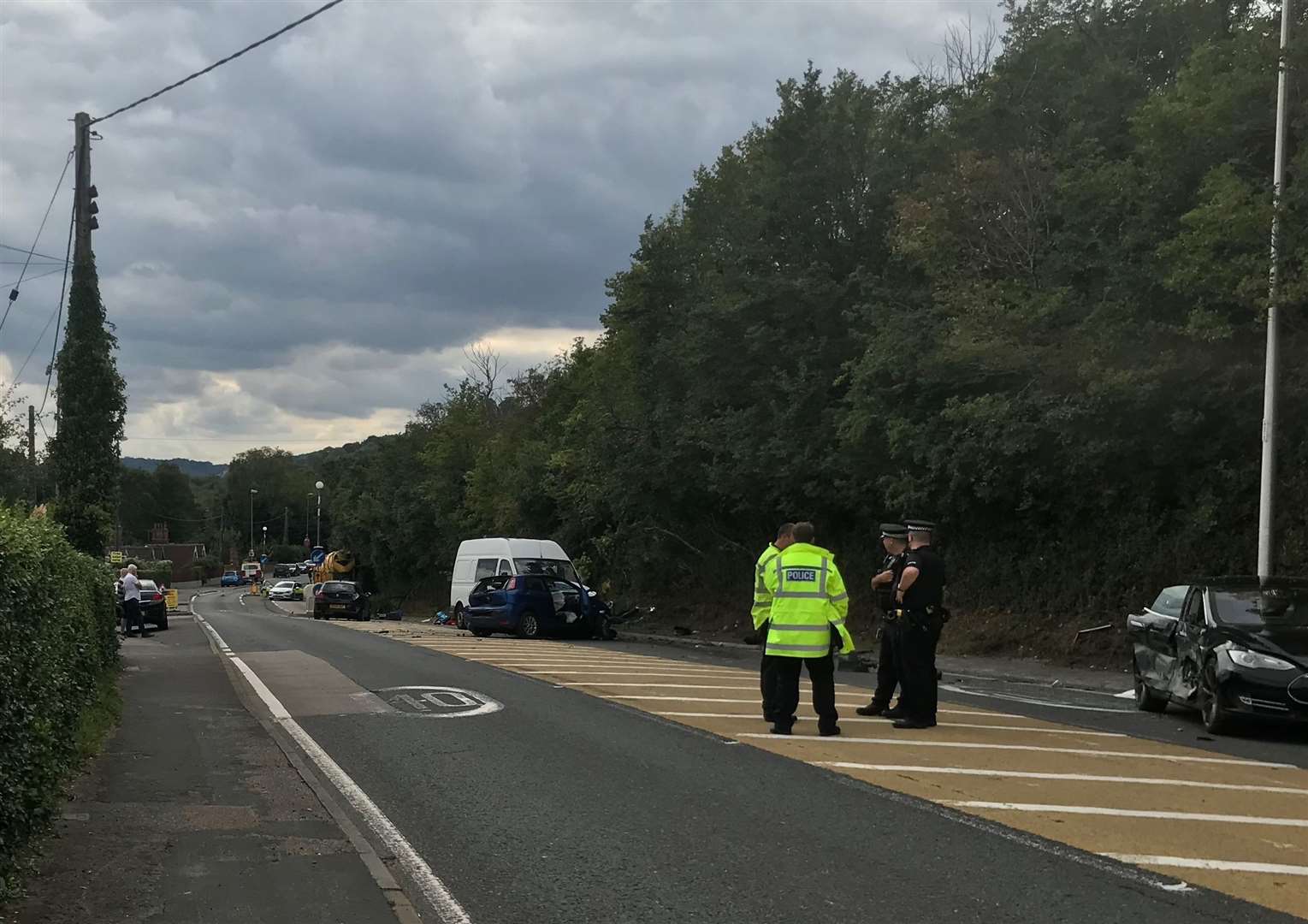 The incident in Rochester Road, Cuxton where a lorry crashed into several cars