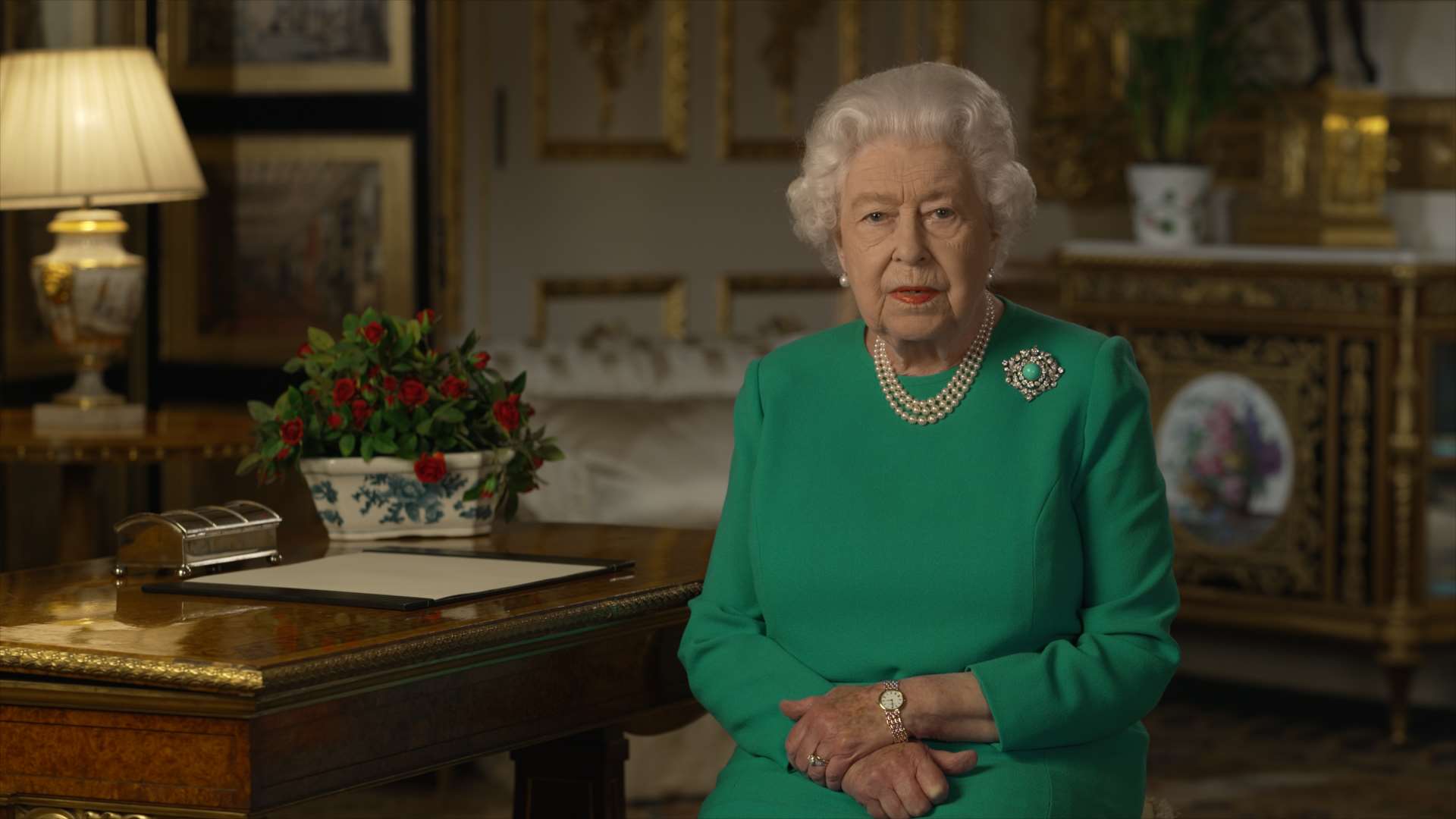 The Queen during her televised address (Buckingham Palace/PA)