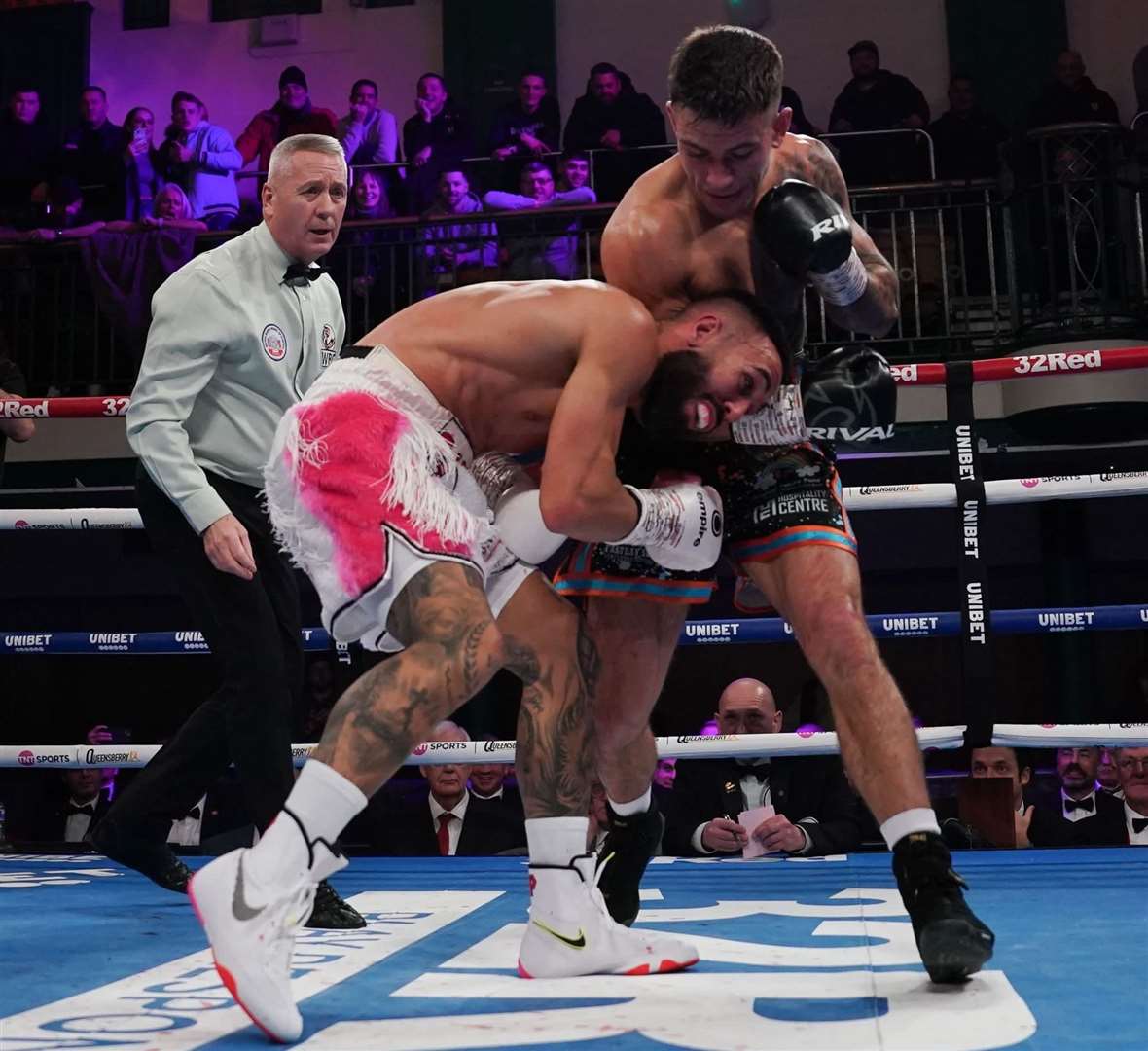 Maidstone boxer Sam Noakes, black shorts, on his way to victory against Carlos Perez at York Hall. Picture: Queensberry Promotions