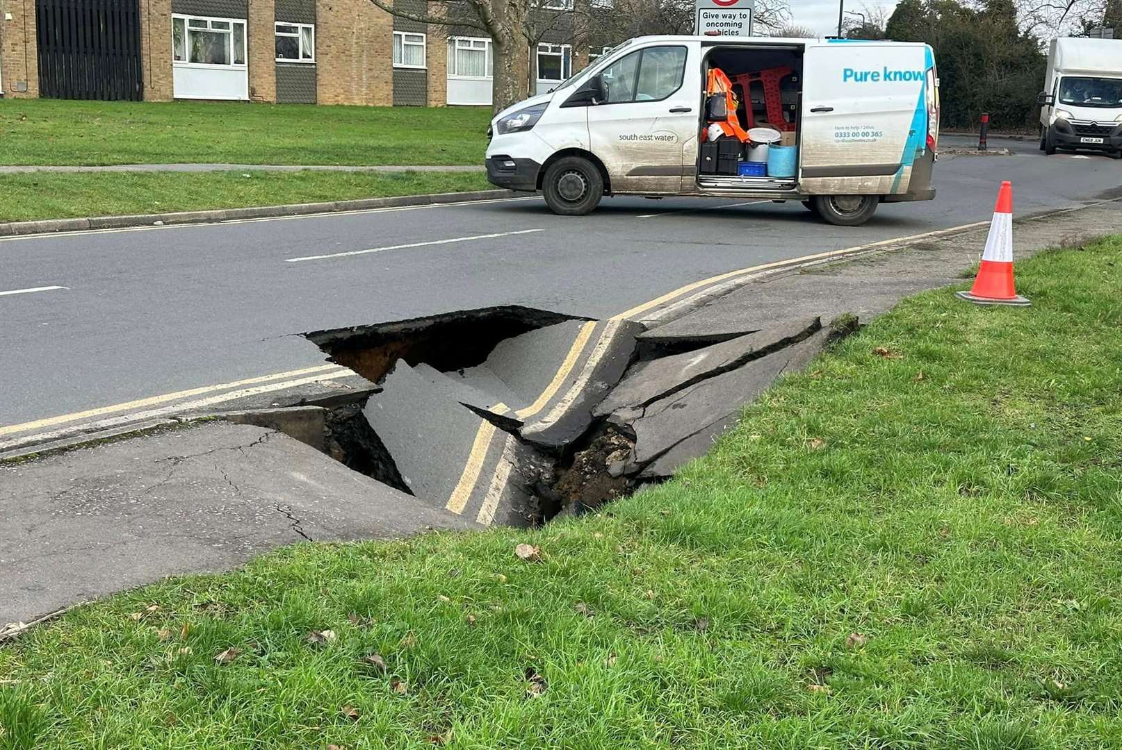 The pavement and carriageway collapsed on Monday