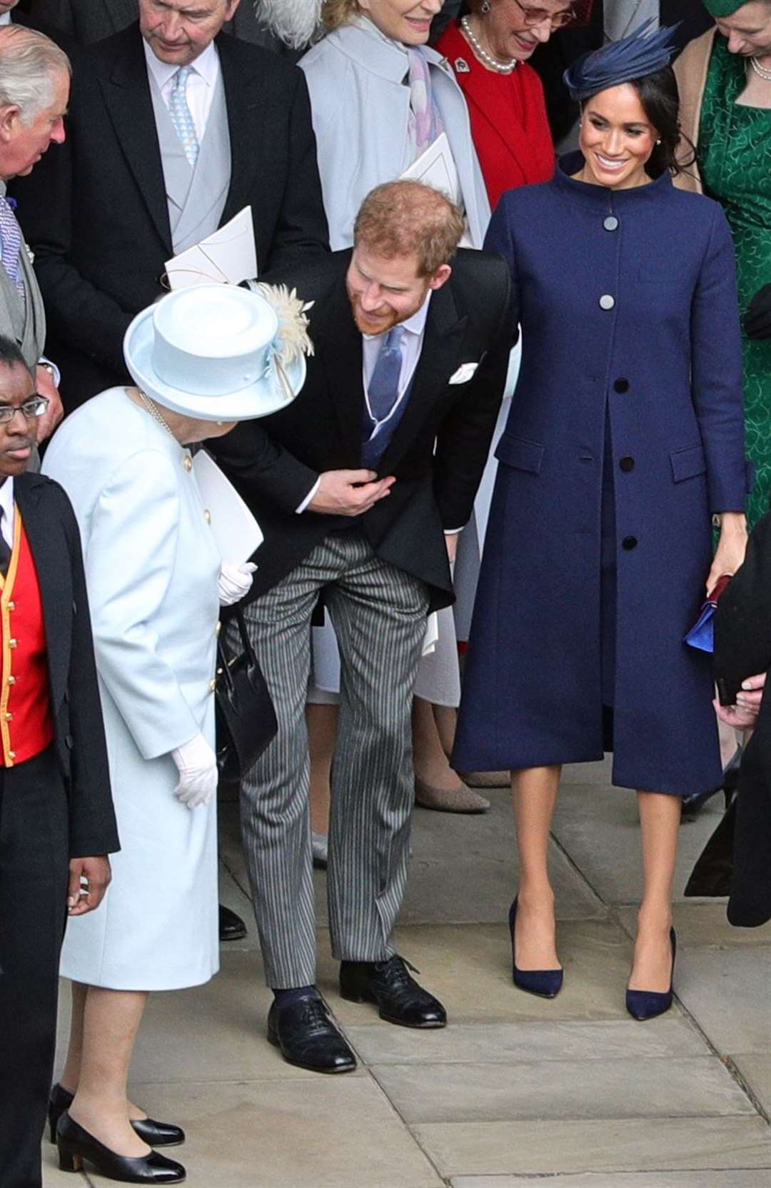 The Queen speaks with the Duke and Duchess of Sussex following the wedding of Princess Eugenie to Jack Brooksbank (Aaron Chown/PA)