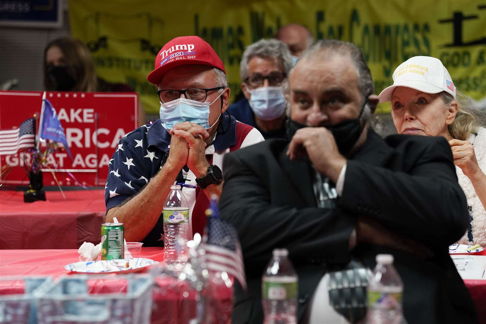 Supporters of President Donald Trump wait for election results in Stanton, California (Ashley Landis/AP)