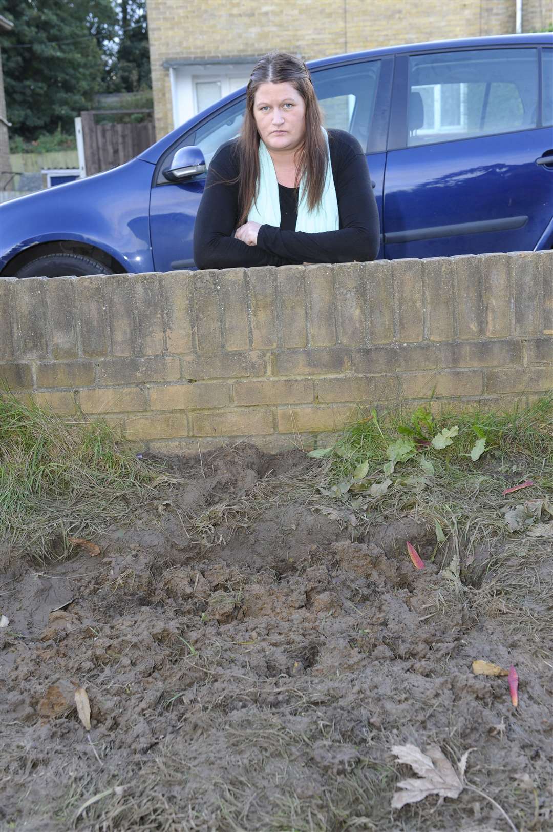 Emma Kershaw with her water-logged garden.