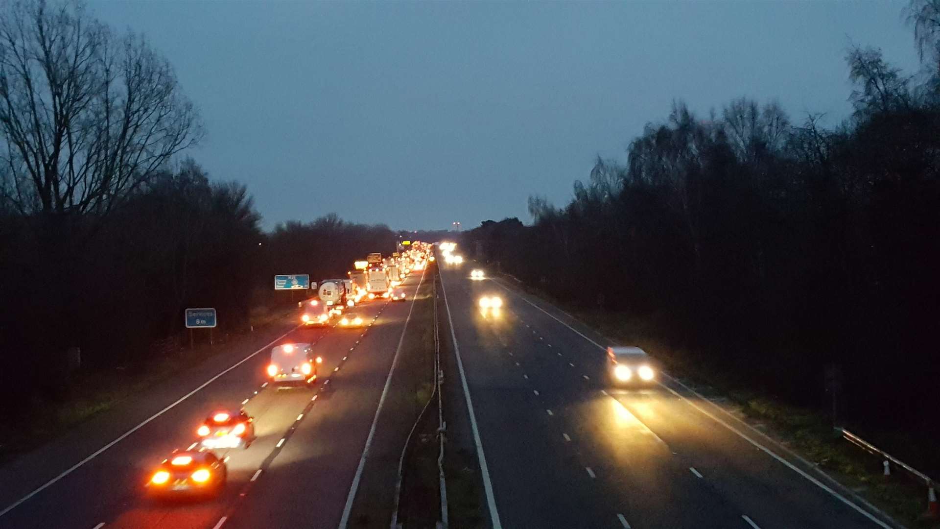 Traffic was held on the M20 between junctions 4 and 5.