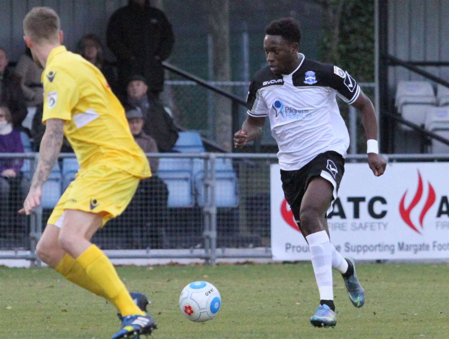 Striker Marcel Barrington, pictured in 2016 in his Margate days, has signed for Herne Bay. Picture: Don Walker